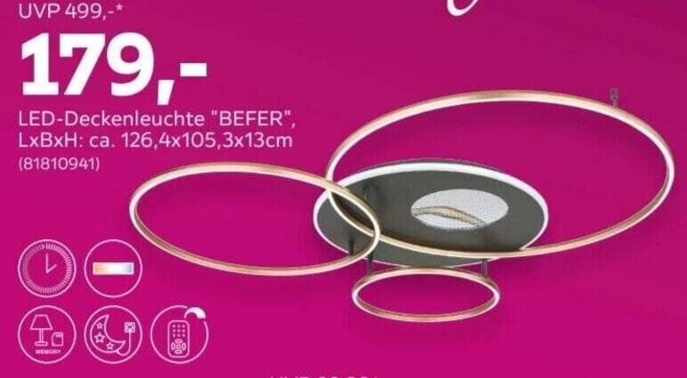 LED-Deckenleuchte "BEFER", ca. 126,4x105,3x13cm – Mömax