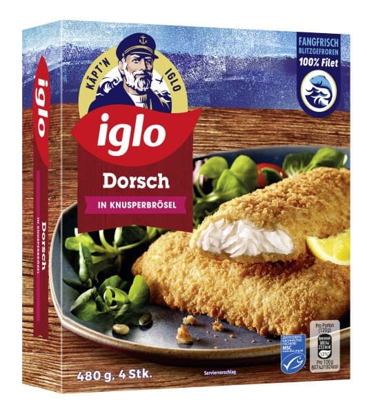 Iglo Dorsch paniert, Dorsch in Knusperbrösel, Forelle Naturfilets, Zander Naturfilets, Premium Atlantik Lachs, Black Tiger Garnelen, Wolfsbarsch oder ASC Goldbrasse, 200 – 480-g-Packung – Interspar