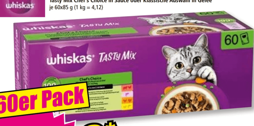 Katzennassnahrung, 60x85 g Whiskas – Norma