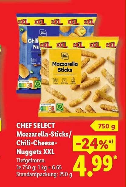 Chef Select Chili-Cheese Nuggets oder Mozzarella Sticks 750 g Angebot bei Lidl