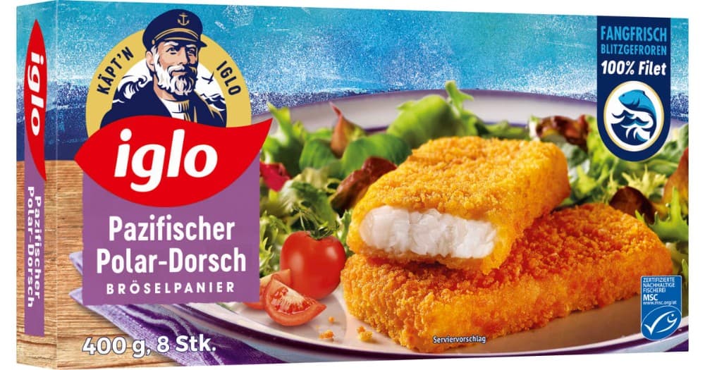 Iglo Polar-Dorsch natur, Filets, paniert, Müllerin, Serbische od. Mediter-rane Art, MSC, 300 g–400 g – Billa