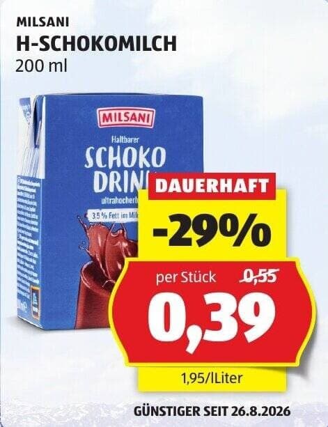 Milsani H-Schokomilch, 200 ml – Hofer