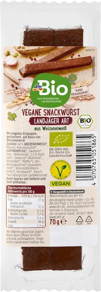 Vegane Snackwurst Landjäger Art, 70 g – Dm