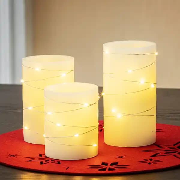 LED-Echtwachskerzen 3er-Set mit Lichterdraht, 3 Stück I-Glow – Norma