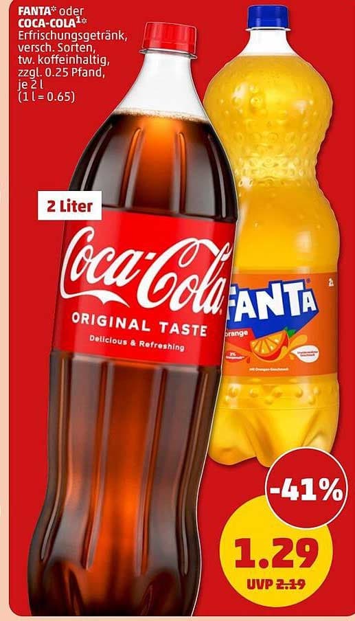 Coca-Cola Original oder Zero oder Fanta, 2 l – Penny