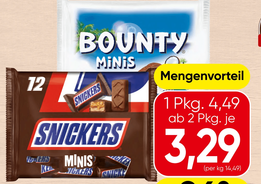 Snickers, Twix, Bounty oder Milky Way Minis, 227 g – Spar