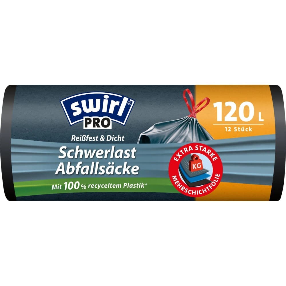 Swirl Schwerlast Müllsack mit Zugband, 120 L, 12 Stk. – Eurospar