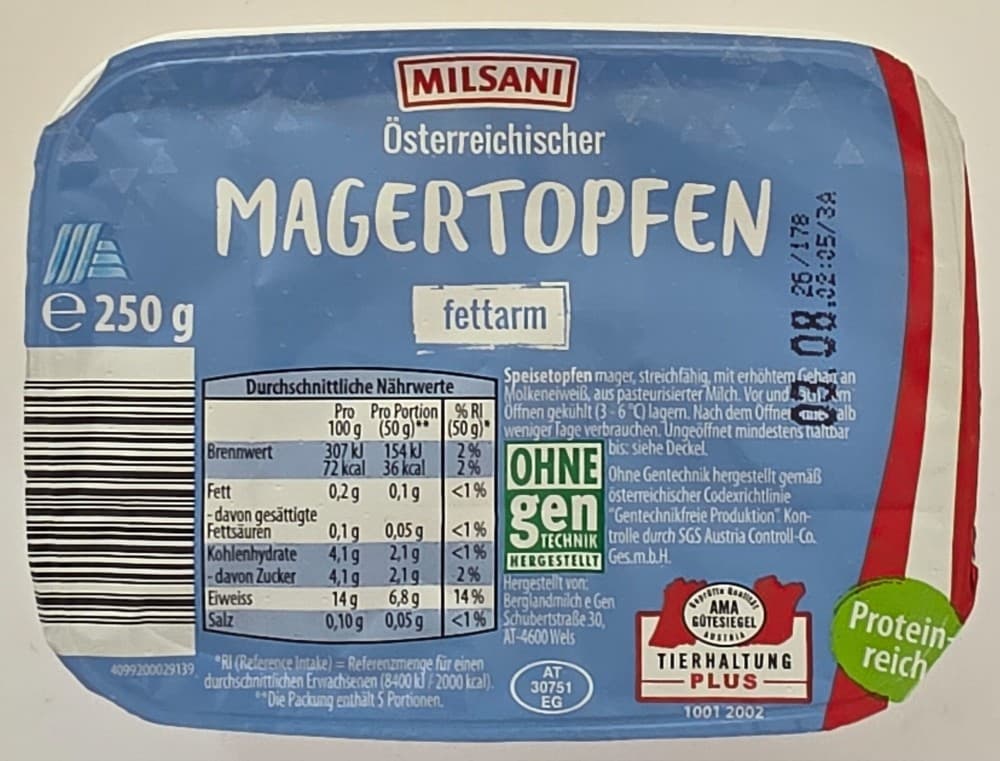 Magertopfen, 250 g Milsani – Hofer
