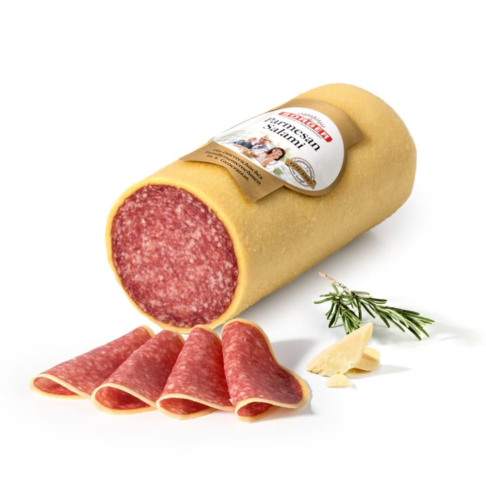 Knoblauch-, Pfeffer-, Parmesan- od. Kürbiskernsalami, per 100 g – Adeg