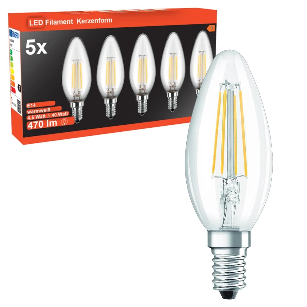 LED-Leuchtmittel 5er-Multipack Kerze Filament E14, 5er-Multipack – Norma