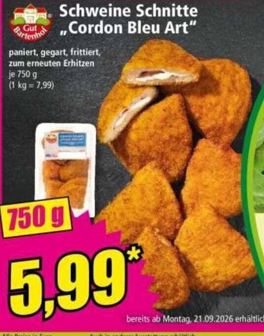 Schweine Schnitte "Cordon Bleu Art", 750 g Gut Bartenhof – Norma