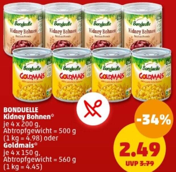 Kidney Bohnen / Erbsen & Möhrchen / Goldmais, 4x200 g / 4x150 g Bonduelle – Norma