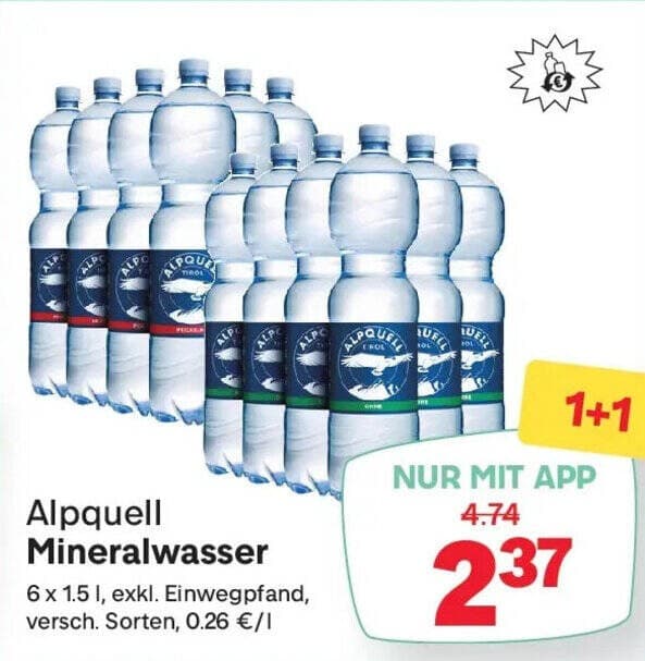 Alpquell Mineralwasser Tray, 6 x 1.0 l – MPREIS