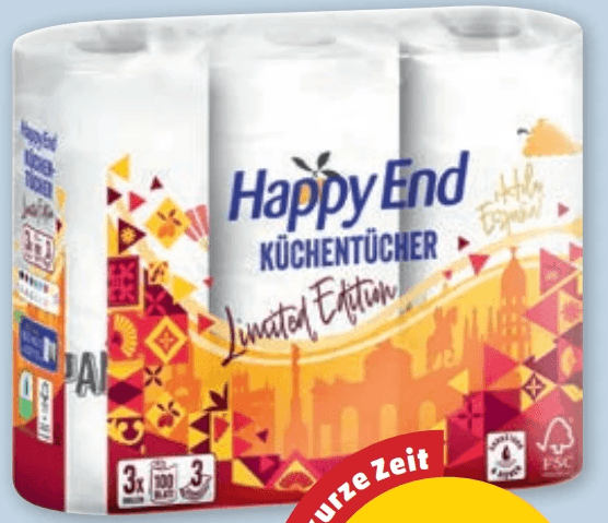 Happy End Küchenrolle Spanien, 3 Rollen à 100 Blatt – Penny