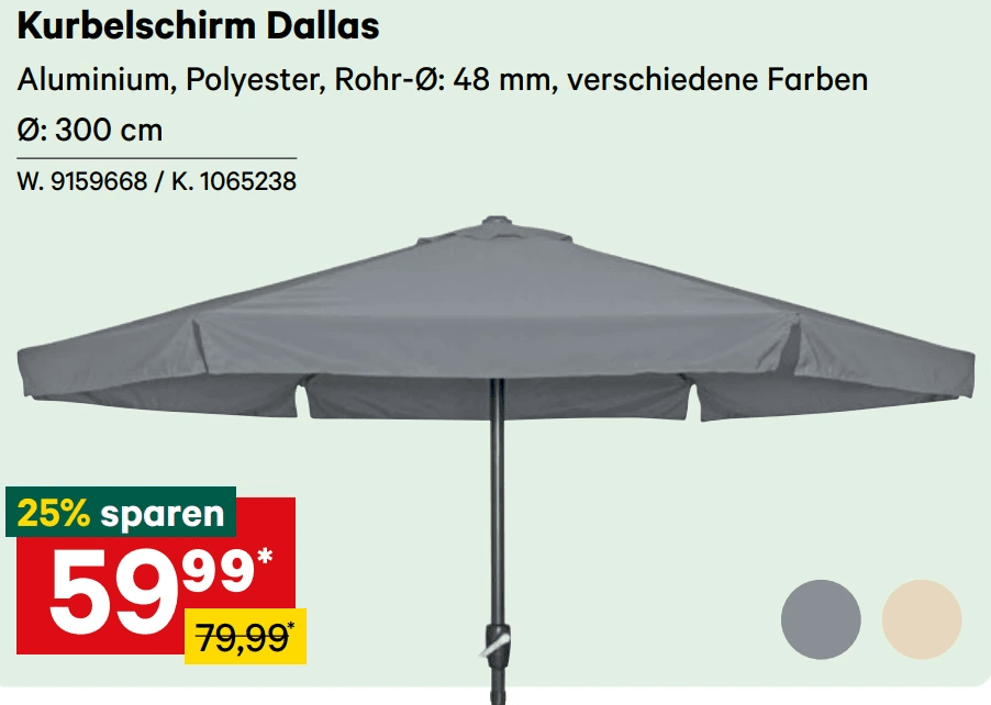 Kurbelschirm Dallas Ø: 300 cm Angebot bei Lagerhaus
