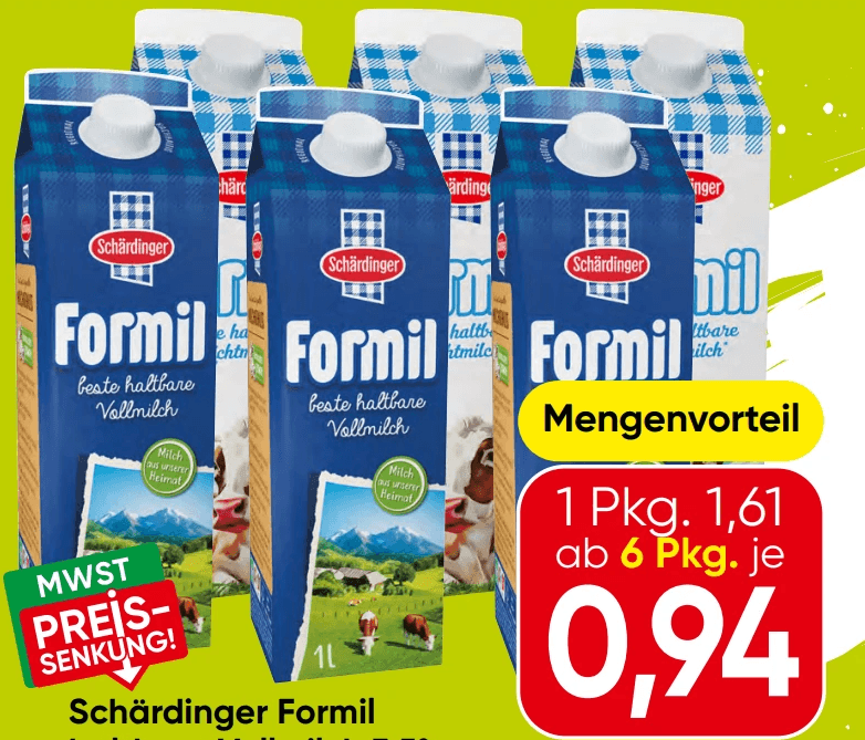 Schärtinger Formil haltbare Vollmilch oder Leichtmilch, 1 Liter – Eurospar