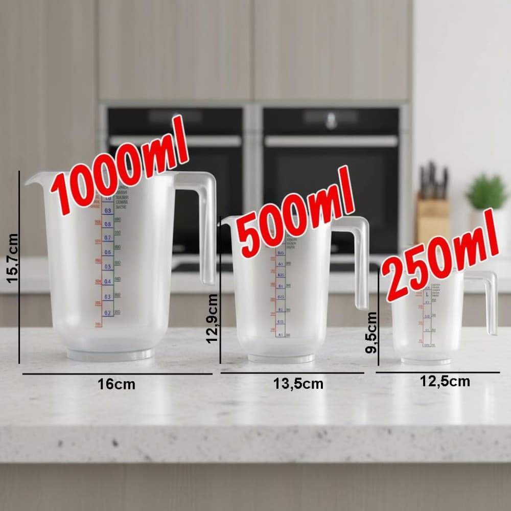 Rival Küchen- und Backhelfer Messbecher 3er-Set, ca. 1 Liter + ca. 0,5 Liter + ca. 0,25 Liter – Norma