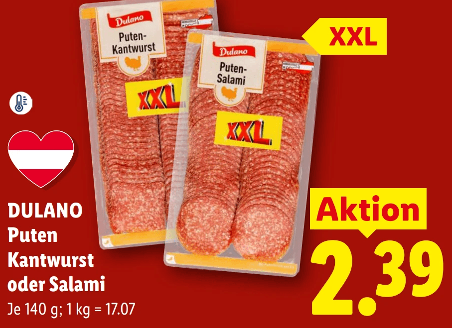 Dulano Puten Kantwurst oder Salami, 140 g – Lidl