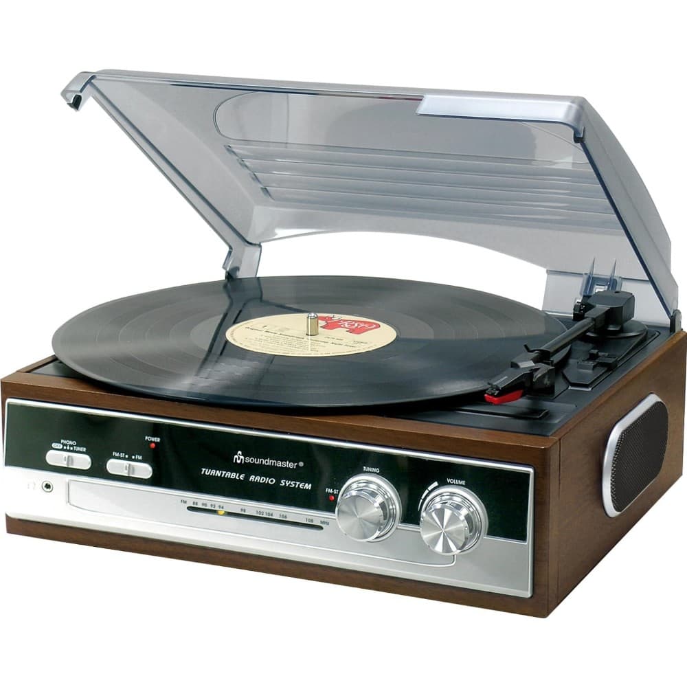Soundmaster Plattenspieler mit eingebauten Lautsprechern & UKW Stereo-Radio PL186H – Expert