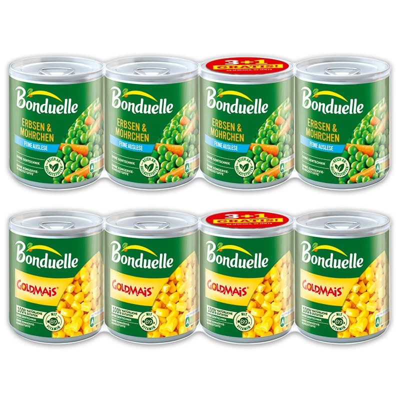 Bonduelle Kidney Bohnen/Erbsen & Möhrchen/Goldmais, 4x200 g – Norma