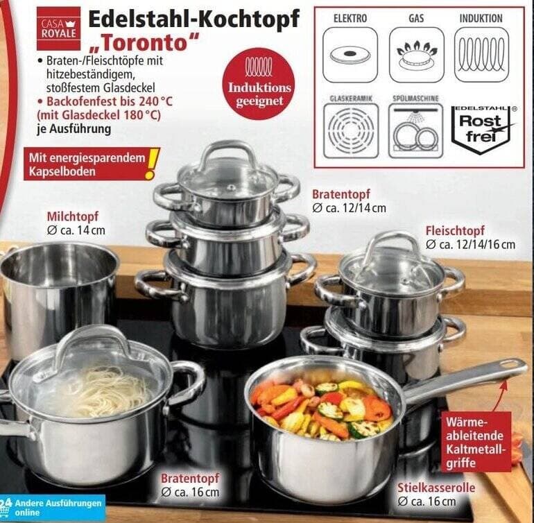 XL-Edelstahl-Jumbotopf, ca. 12 Liter CASA ROYALE – Norma