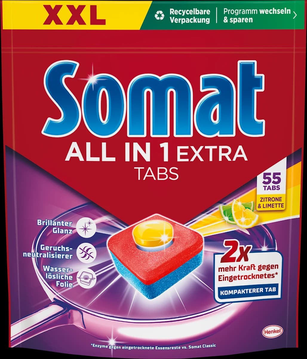 Somat Classic XXL od. Excellence 4-in-1-Caps od. All-in-1-Lemon-Tabs 40/55/64 Stück Angebot bei Penny