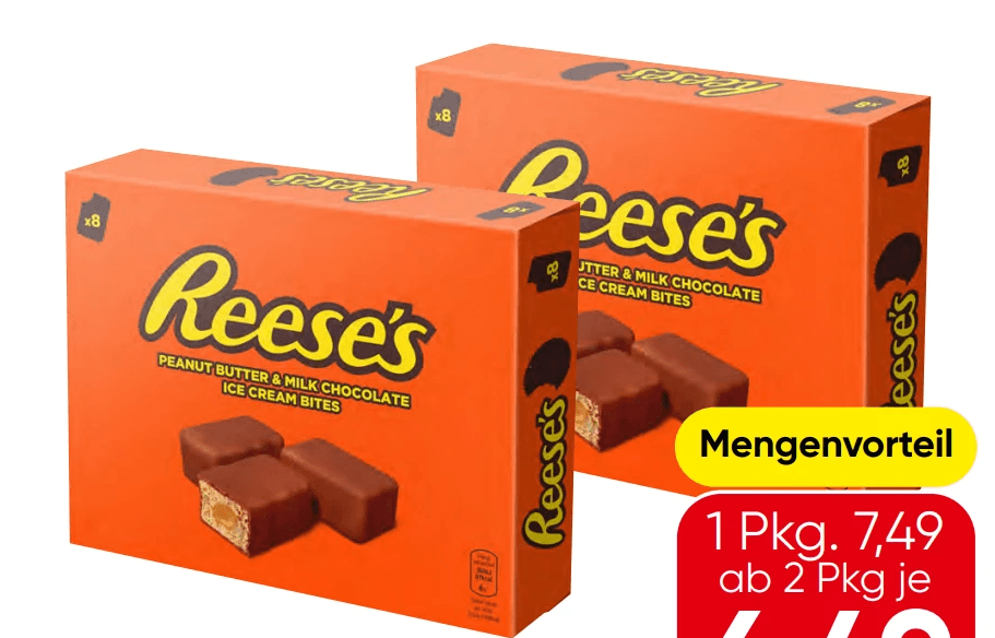 8 Peanut Butter & Milk chocolate Ice Cream Bites, 224 g Reese's – Eurospar