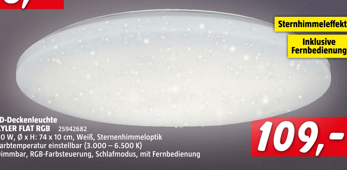 LED-Deckenleuchte Skyler Flat RGB, Ø 74 x 10 cm – Bauhaus