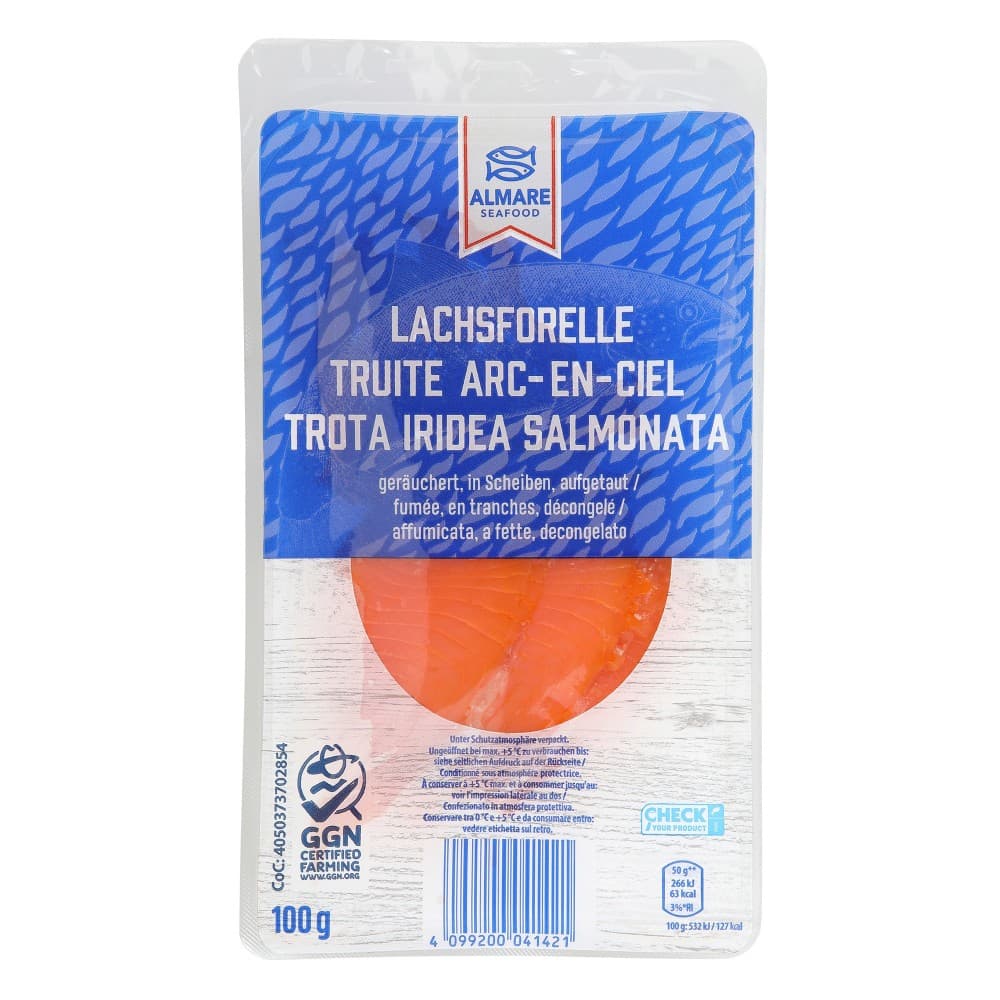 Lachsforelle geräuchert, 100 g Almare Seafood – Hofer