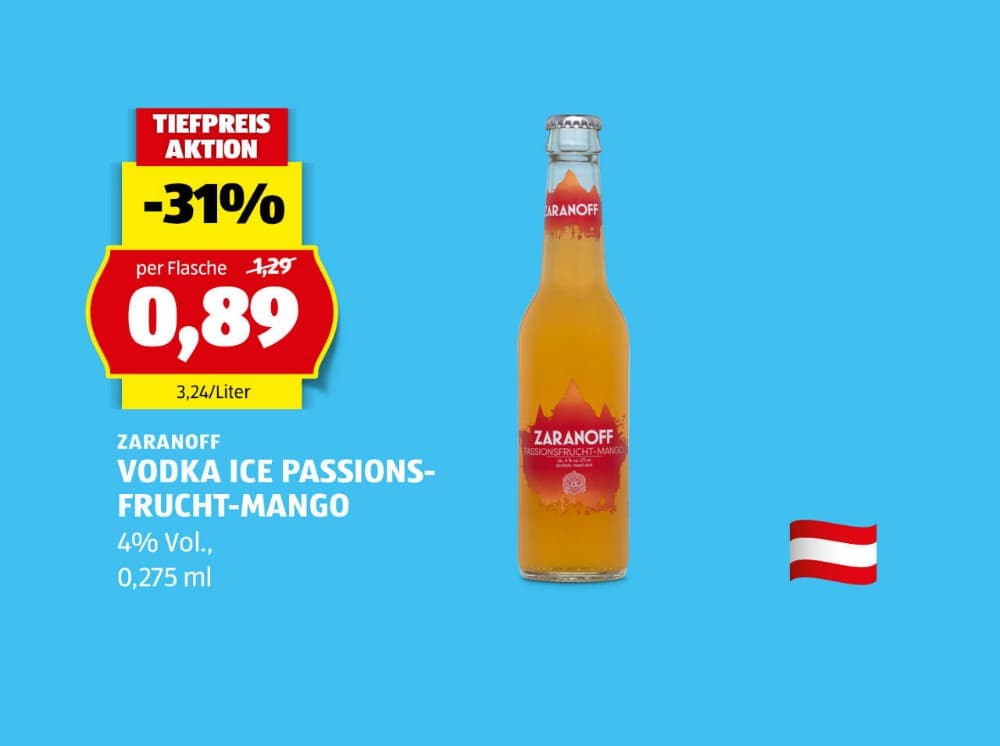 Zaranoff Vodka Ice Passionsfrucht-Mango, 0,275 l – Hofer
