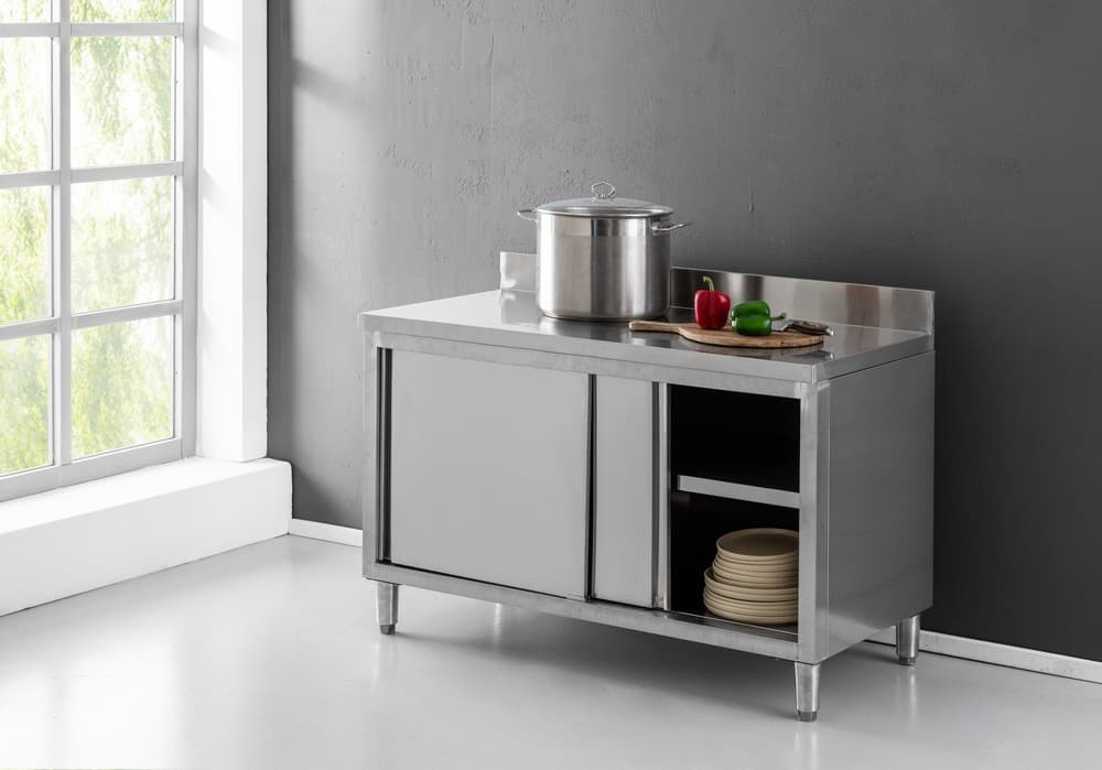 Edelstahltisch mit 2 Türen & Spritzschutz, ca. 120 x 60 x 80/10 cm BETTER HOME – Norma