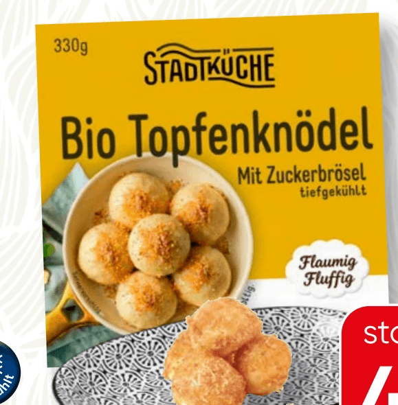 Stadtküche Bio Topfenknödel mit Zuckerbrösel, 330 g – Spar