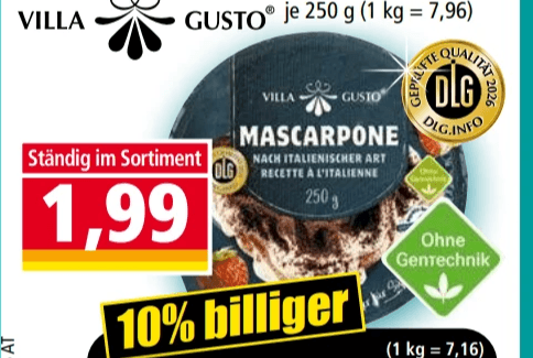 Mascarpone, 250 g VILLA GUSTO – Norma