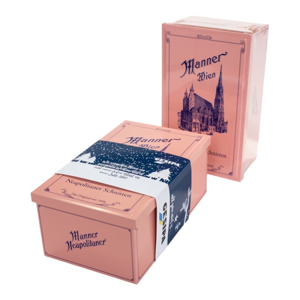 Manner Neapolitaner Nostalgiedose / Manner Neapolitaner Spender, 600 g oder 12x 75 g – Maximarkt