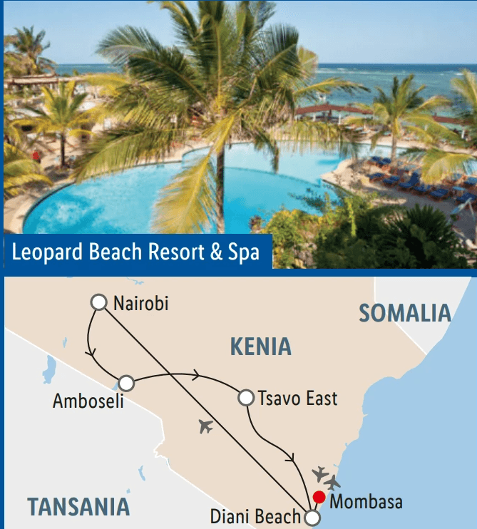 Kenia Safari & Baden 12-, 14- bzw. 16-tägige Reise Leopard Beach Resort & Spa Angebot bei Lidl Reisen