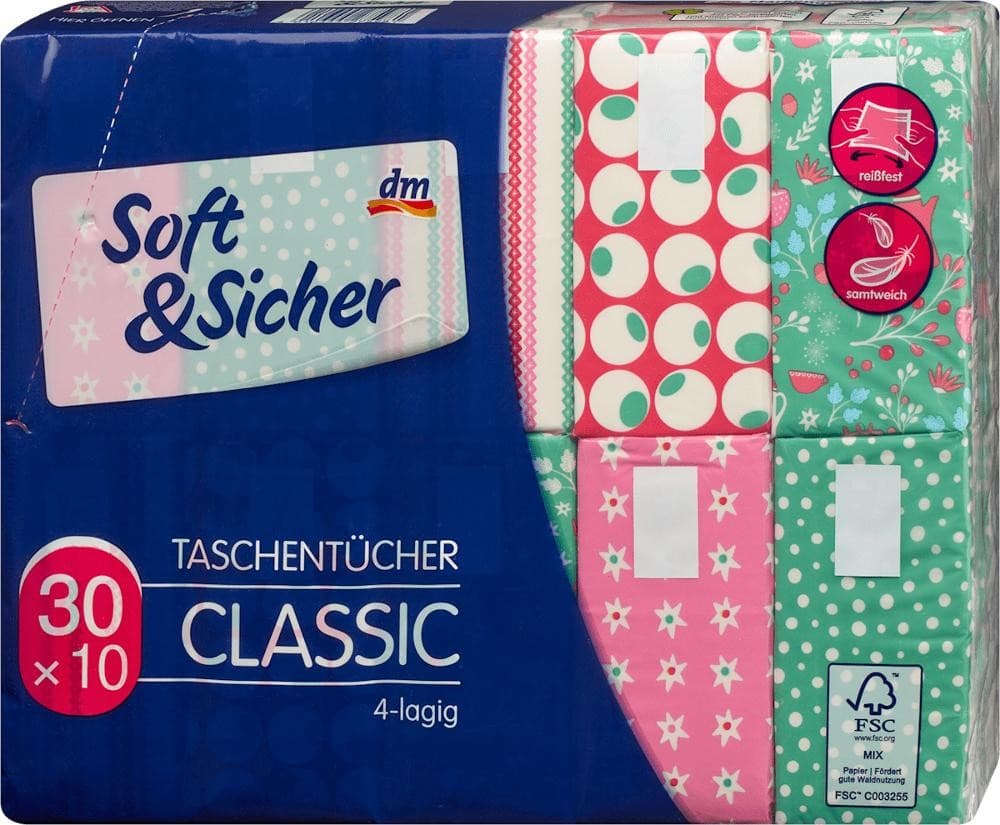 Soft & Sicher Classic Taschentücher, 30 x 10 BL. – Dm