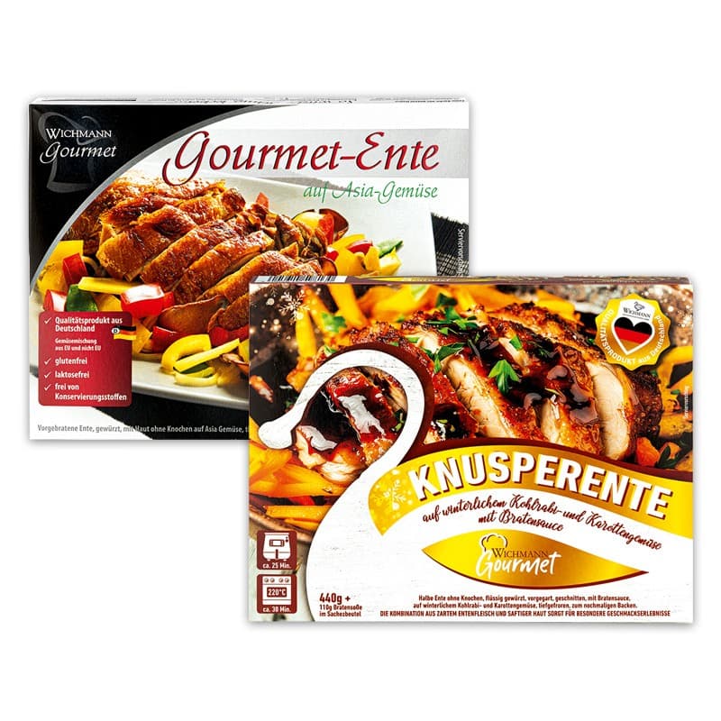 Gourmet-Ente/Knusper-Ente auf Gemüse, 550 g oder 440 g + 110 g Sauce Wichmann Gourmet – Norma