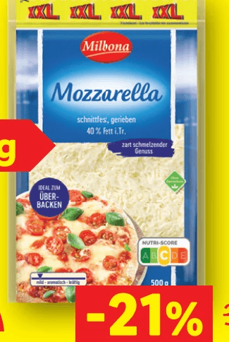MILBONA Mozzarella gerieben, 500 g – Lidl