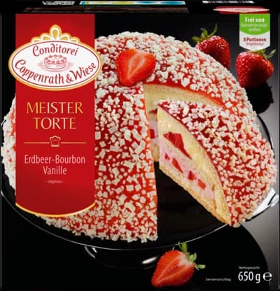 Coppenrath & Wiese Sachertorte, Meistertorte Stracciatella-Kirsch, Erdbeer-Bourbon-Vanille Torte oder Maulwurf Banana-Split Torte, 500-g-650-g-Packung – Interspar