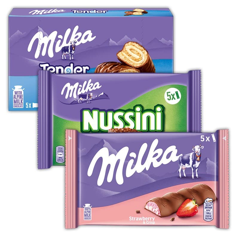 Milka Tender/Nussini-/Strawberry-Riegel, 5 Stück – Norma