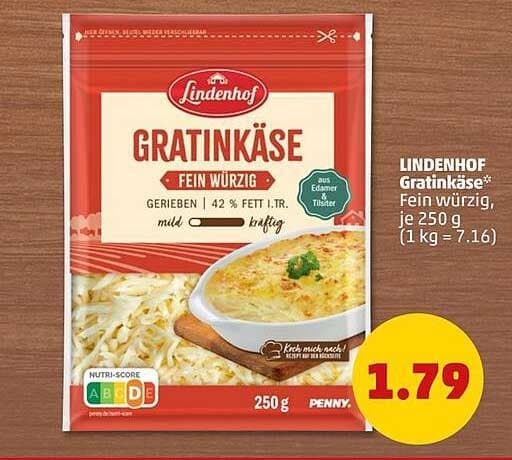 Lindenhof Gratinkäse, 250 g – Penny