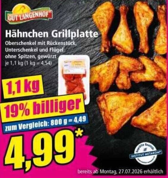 Hähnchen Grillplatte 1,1 kg Gut Langenhof Angebot bei Norma