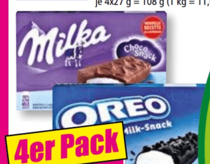 Milka/Oreo Snack, 4x27 g – Norma