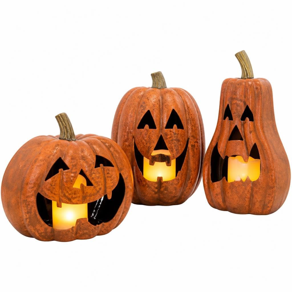 LED-Dekokürbis „Spooky“, ca. 18 x 13 x 34 cm, ca. 23 x 23 cm, ca. 28 x 13 x 25 cm I-GLOW by flower – Norma