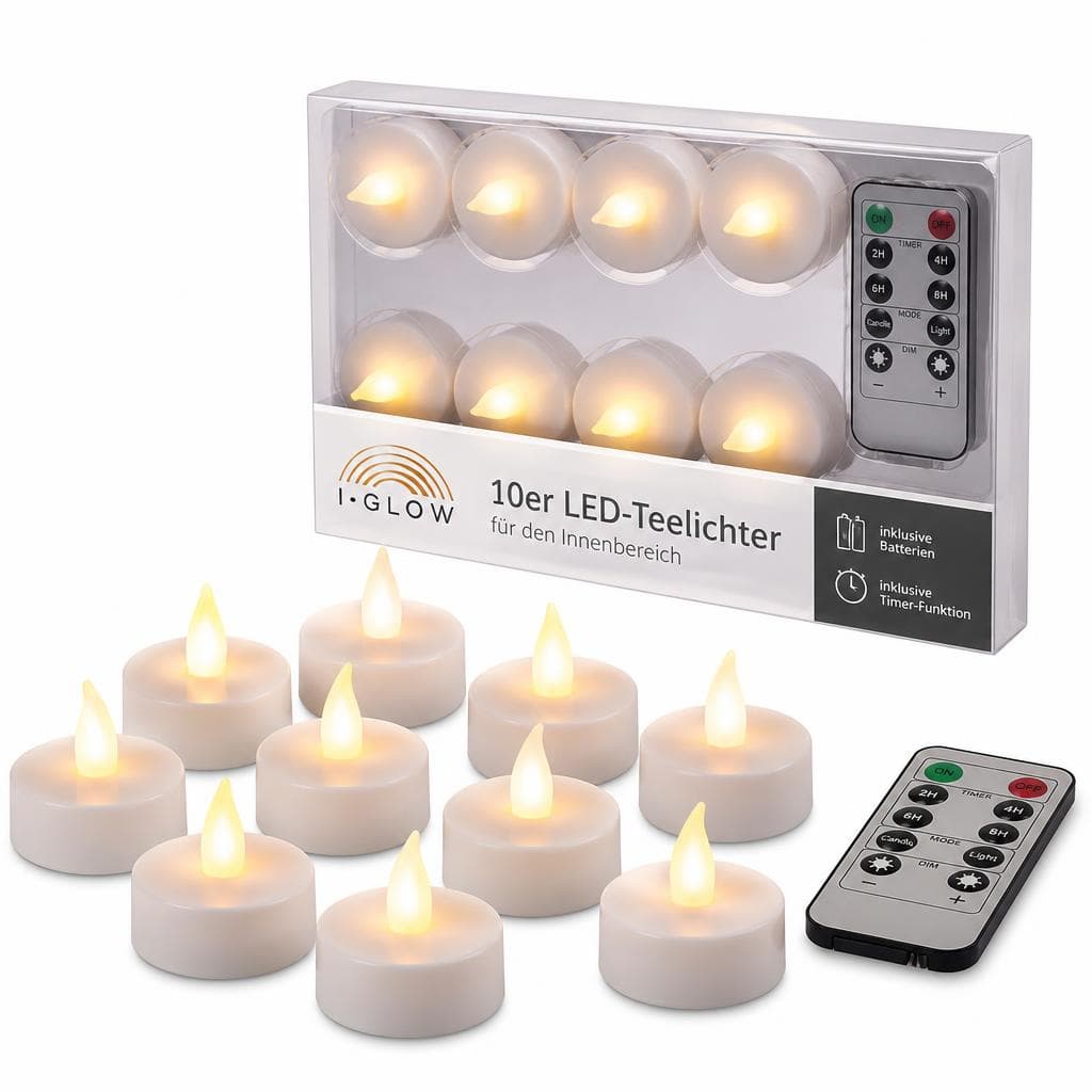 LED-Teelichte 10er-Set, 10er-Set, Ø ca. 38 mm I-Glow – Norma
