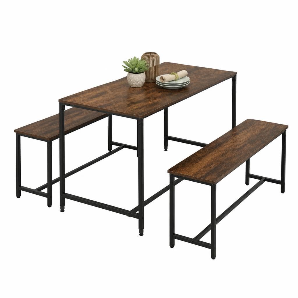 Esszimmertisch-Set, 1 Esstisch & 2 Sitzbänken – Norma