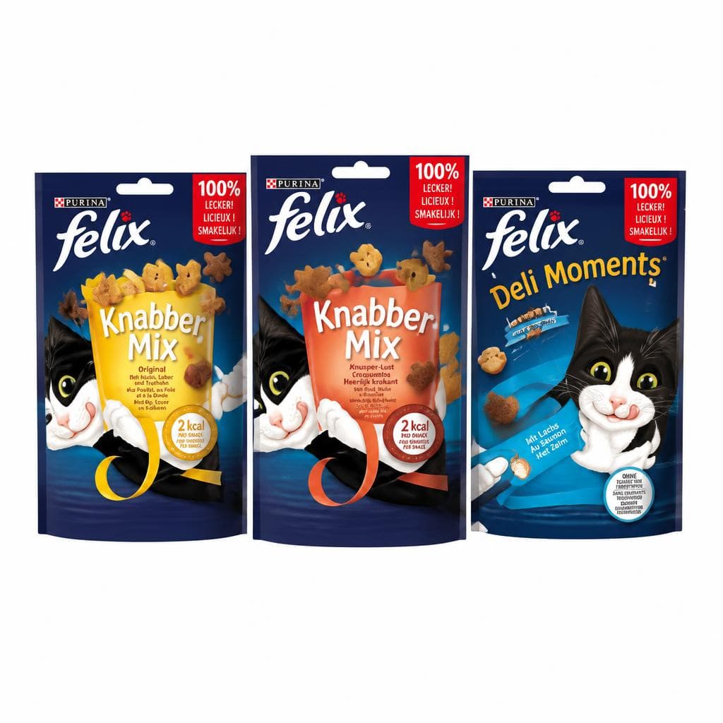 Felix Knabber Mix Katzensnack / Felix Deli Moments Liquid Katzensnack, 60-g-Packung oder 4 x 10-g-Packung – Interspar
