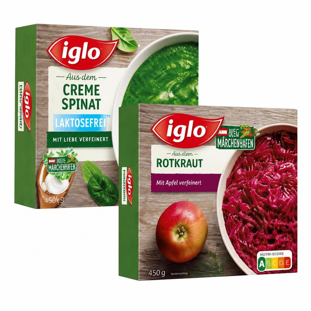 Iglo Cremespinat Laktosefrei, Rotkraut mit Apfel oder Cremespinat, 450 g / 600 g – Eurospar
