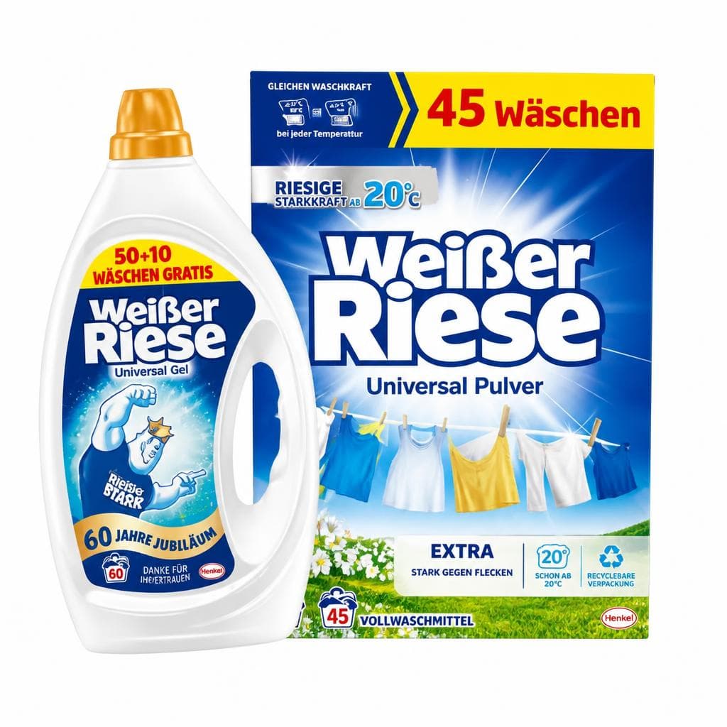 Weißer Riese Gel Universal oder Color, Pulver, 50+10 WG / 45 WG – Spar