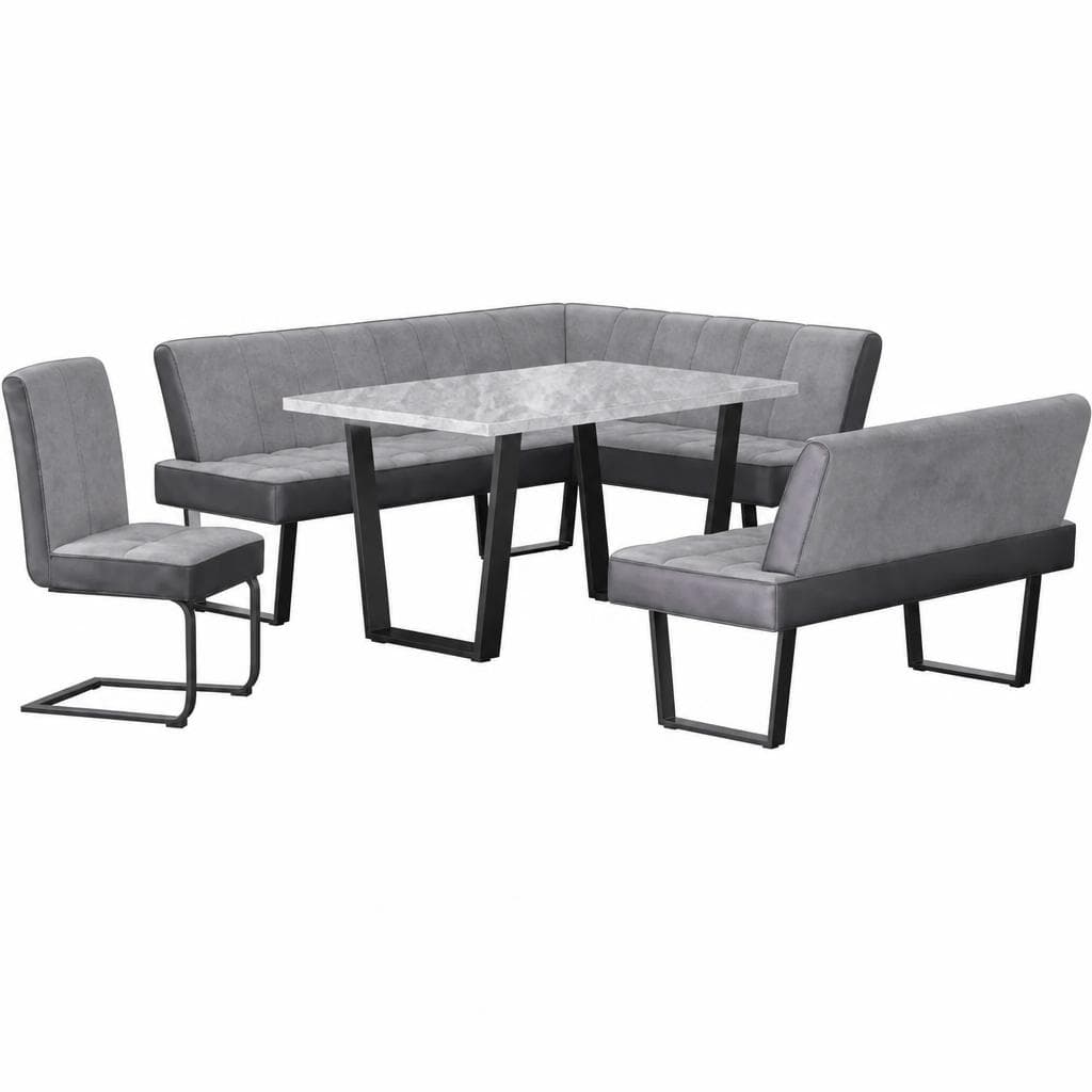 Eckbank Leinen/Mikrofaser Hellgrau/Schwarz, Stellmaß: ca. 160x200 cm – Möbelix